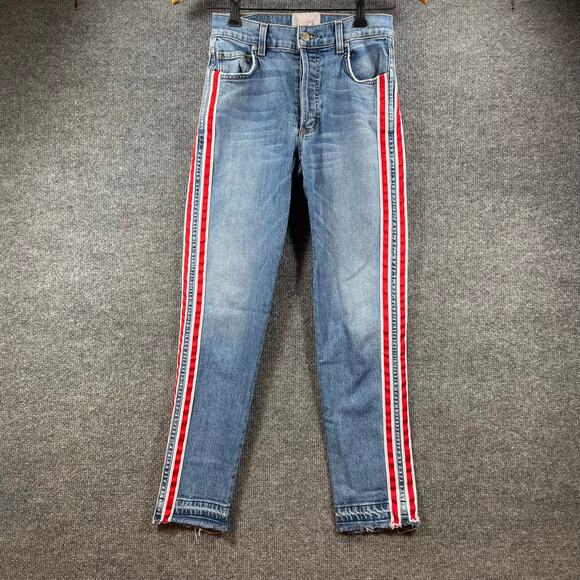 Revice Denim Women's 26 Made In USA Blue Jeans Red Striped High Waist Straight - Picture 1 of 11